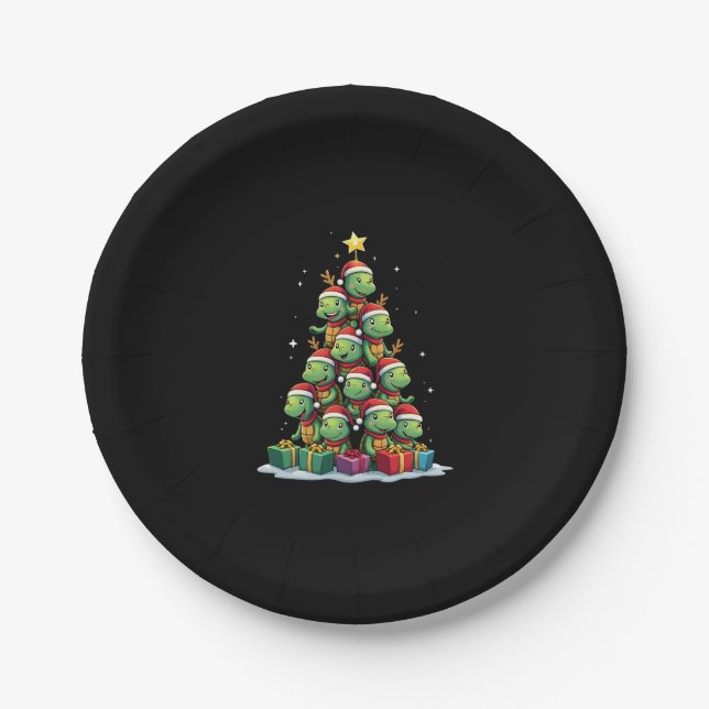 Christmas Tree Sea Turtle Turtles Tortoise T-Shirt Paper Plate (Front)