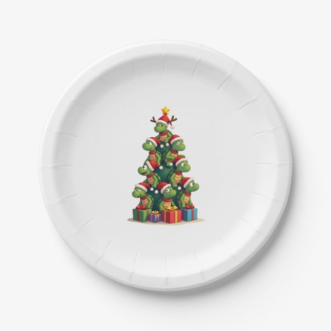 Christmas Tree Sea Turtle Turtles Tortoise T-Shirt Paper Plate (Front)