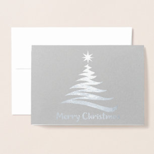 Christmas Tree Shape -  Silver Foil Greeting Card
