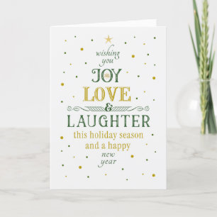 Christmas Tree Shaped Typography Green and Gold Holiday Card