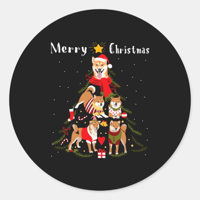 Christmas Tree Shiba Inu Lover Xmas Dog Owner New  Classic Round Sticker (Front)