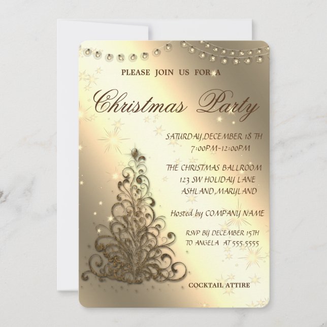 Christmas Tree,Shiny,Corporate Christmas Party, Invitation (Front)