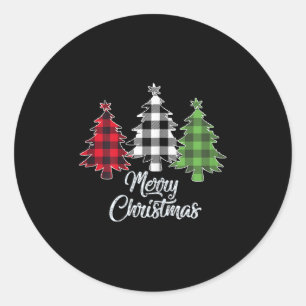 Christmas Tree Shirt Women Red Buffalo Plaid Chris Classic Round Sticker