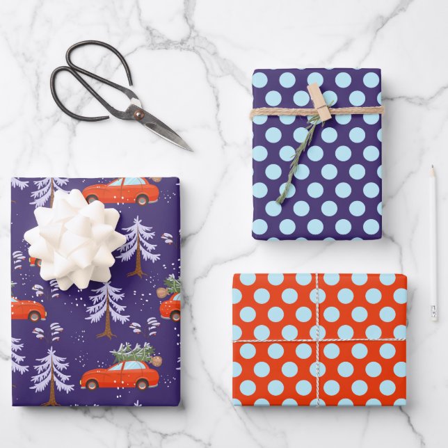 Christmas Tree Shopping Wrapping Paper Set of 3 (Front)