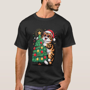 Christmas Tree Siberian Cat Sunglasses Moscow Long T-Shirt