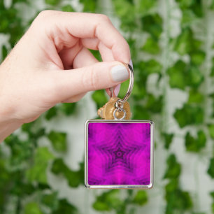 Christmas Tree Silhouette & Purple Star Gradient Key Ring