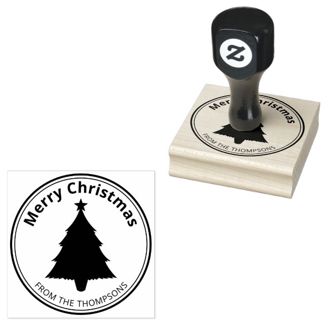 Christmas Tree Silhouette Shape Merry Christmas Rubber Stamp (Stamped)