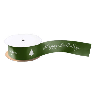 Christmas Tree Silhouettes And 3 Text Areas Green Satin Ribbon