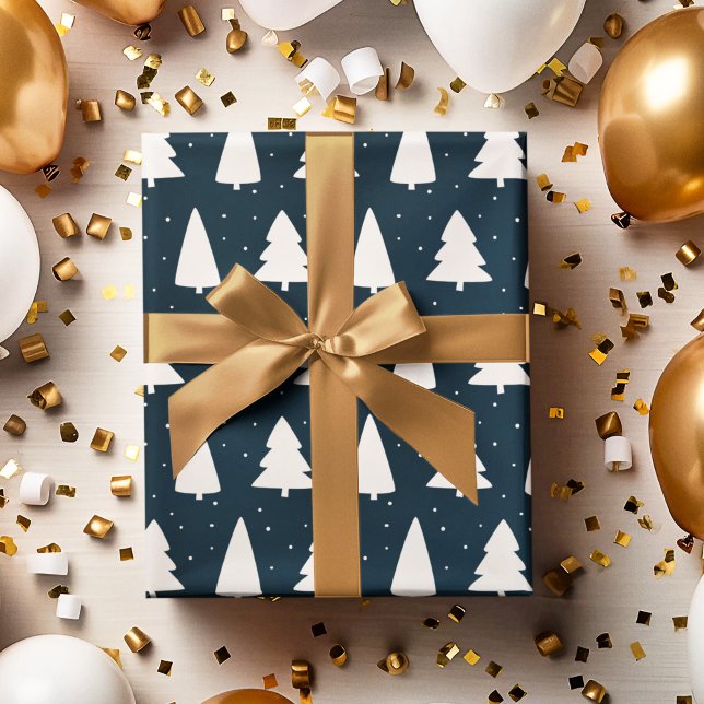 Christmas tree silhouettes white & blue wrapping paper (Creator Uploaded)