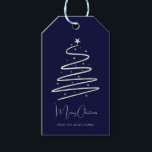 Christmas tree silver stylish minimalist custom  gift tags<br><div class="desc">Christmas tree silver stylish minimalist custom.  Stylish and chic.  Deep dark navy blue background.</div>