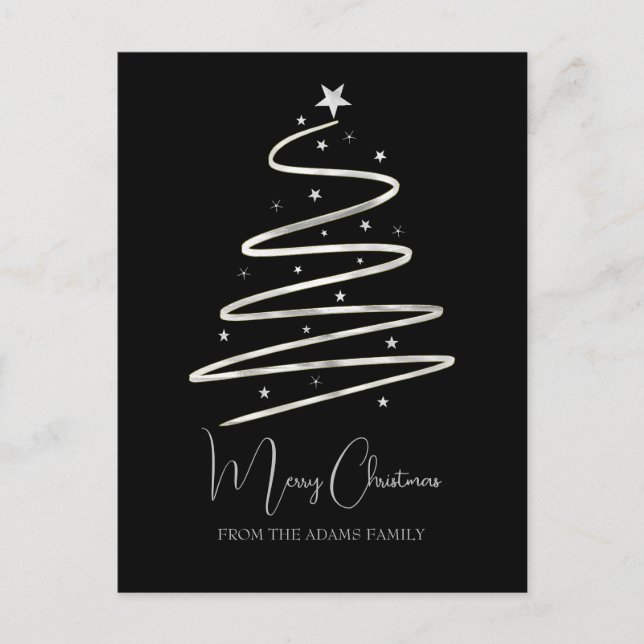 Christmas tree silver stylish minimalist custom  holiday postcard (Front)