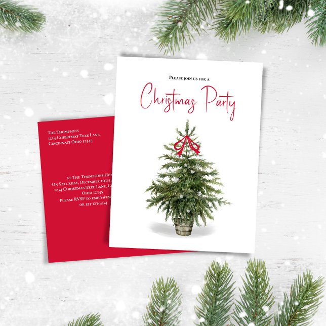 Christmas Tree Simple Watercolor Party Holiday Postcard (Whimsical Christmas party invitation postcard. )