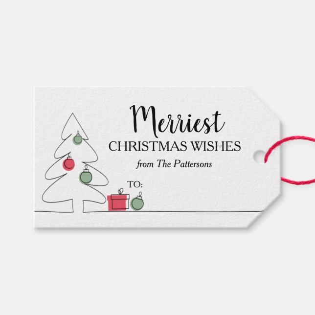 Christmas Tree Sketch Holiday Gift Tags (Front (Horizontal))
