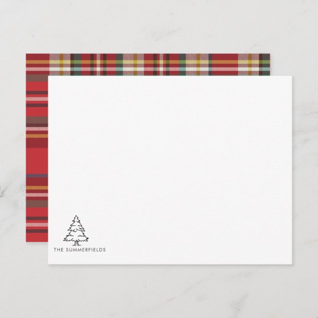 Christmas Tree Sketch Holiday Plaid Custom Card (Front/Back)