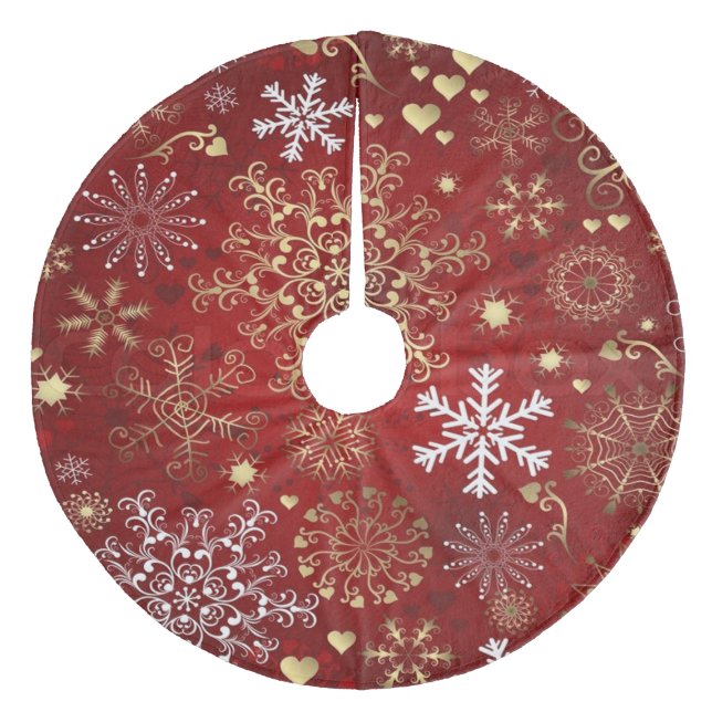 Christmas Tree Skirt/Hearts and Snowflakes Fleece Tree Skirt (Front)