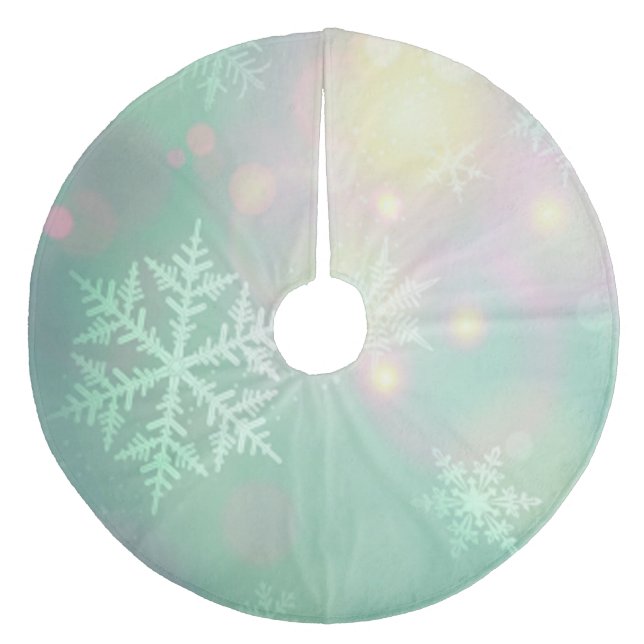 Christmas Tree Skirt/Pastel Coloured Snowflakes Fleece Tree Skirt (Front)