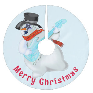 Christmas Tree Skirt Snowman with Guitar Fun