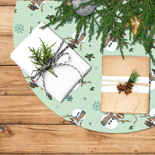 Christmas tree skirt with snowmen and snowflakes