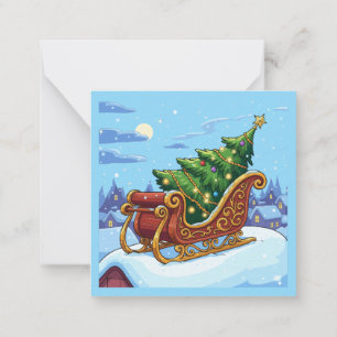 "Christmas Tree Sleigh Winter Snow Scene Holiday Card