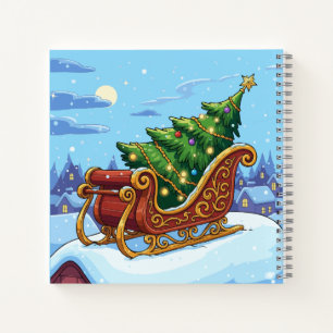 "Christmas Tree Sleigh Winter Snow Scene Holiday Notebook
