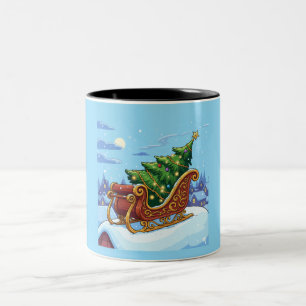 "Christmas Tree Sleigh Winter Snow Scene Holiday Two-Tone Coffee Mug