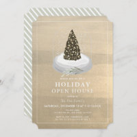 Christmas Tree Snow Globe Gold Holiday Open House