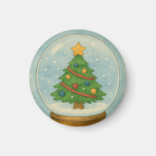 Christmas Tree Snow Globe in Watercolor Winter Magnet