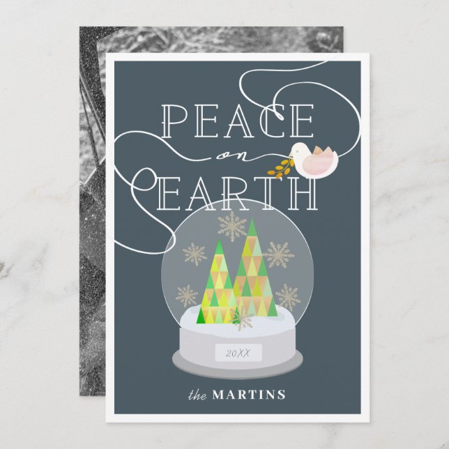 Christmas Tree Snow Globe Navy Christmas Photo Invitation (Front/Back)