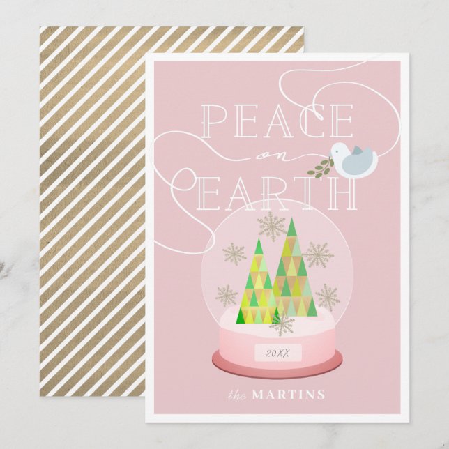 Christmas Tree Snow Globe Pink Christmas Card (Front/Back)