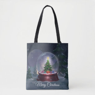 Christmas Tree Snow Globe Tote Bag