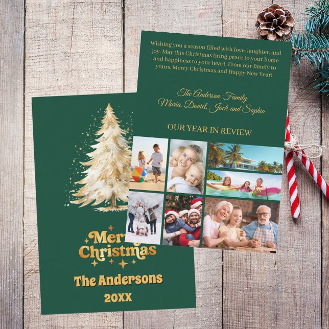 Christmas tree snow green photo year in review holiday card (Creator Uploaded)