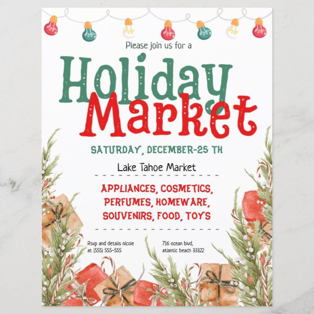 Christmas Tree Snow Holiday Market Invitation (Front)