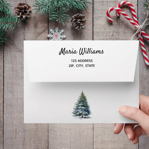 Christmas tree snow return address envelope