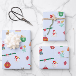 Christmas Tree Snow Winter Snowflake Santa Cute Wrapping Paper Sheet