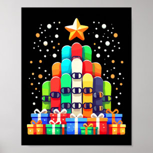 Christmas Tree Snowboard Snowboarding Snowboarder  Poster