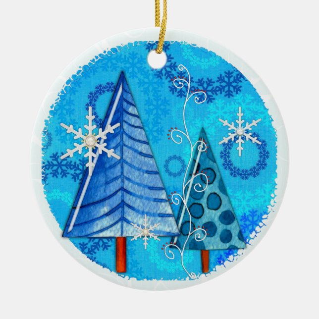 Christmas Tree & Snowflake Jewelled Ceramic Tree Decoration (Front)
