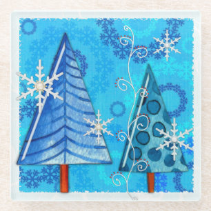 Christmas Tree & Snowflake Jewelled Glass Coaster