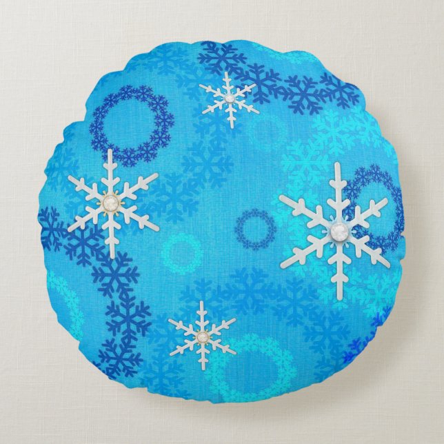 Christmas Tree & Snowflake Jewelled Round Cushion (Front)