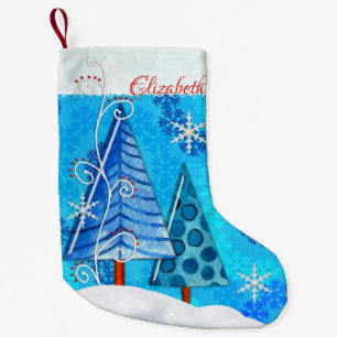 Christmas Tree & Snowflake Jewelled Small Christmas Stocking