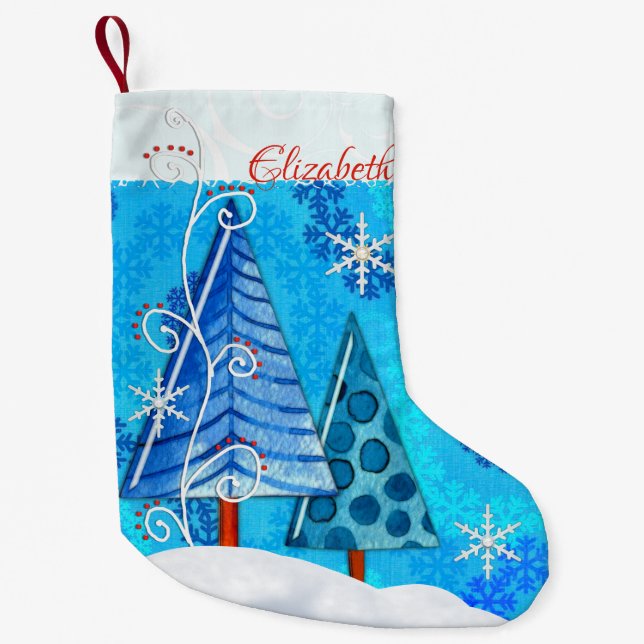 Christmas Tree & Snowflake Jewelled Small Christmas Stocking (Front)