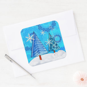 Christmas Tree & Snowflake Jewelled Square Sticker