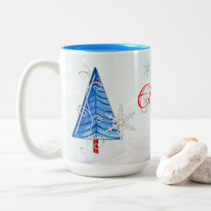 Christmas Tree & Snowflake Jewelled Two-Tone Coffee Mug