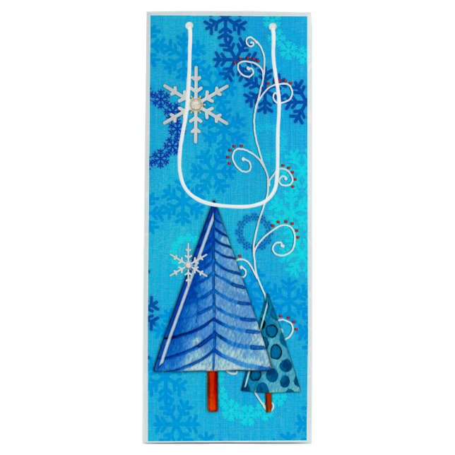 Christmas Tree & Snowflake Jewelled Wine Gift Bag (Front)