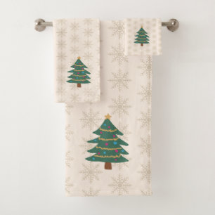 Christmas Tree Snowflake Pattern Holiday Bath Towel Set