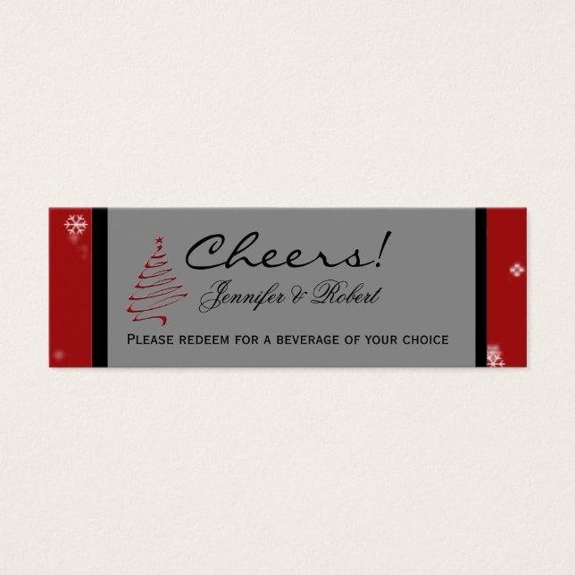 Christmas Tree Snowflake Red Wedding Drink Tickets (Front)