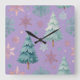 Christmas Tree & Snowflake Square Wall Clock