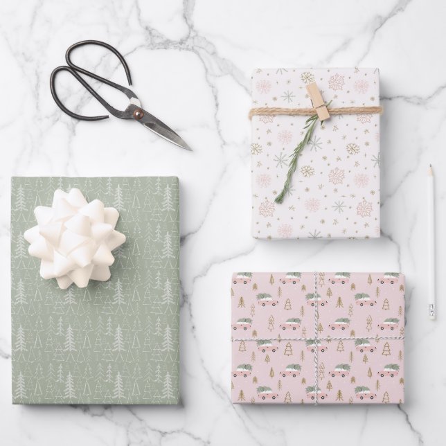 Christmas Tree Snowflake Wrapping Paper Sheet (Front)