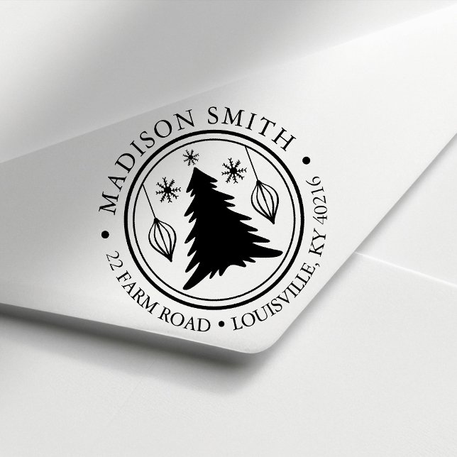 Christmas Tree Snowflakes Circle Return Address Self-inking Stamp (Creator Uploaded)