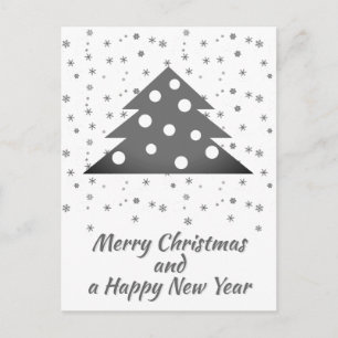 Christmas Tree Snowflakes Merry Happy Script Holiday Postcard