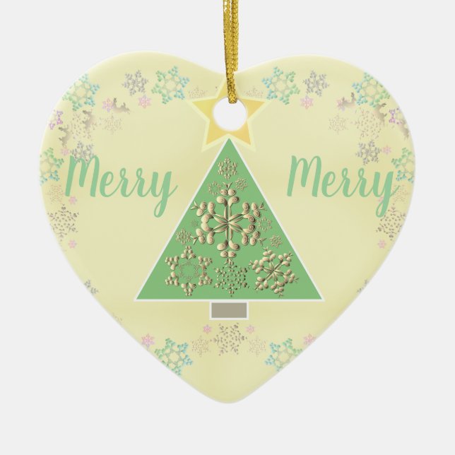 Christmas Tree & Snowflakes Your Text Ceramic Tree Decoration (Front)
